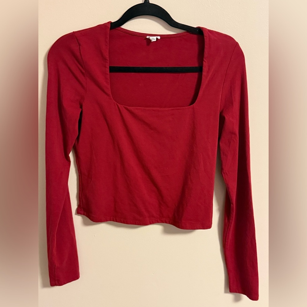 Garage Red Square Neck Long Sleeve Top
